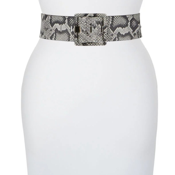 Veronica Beard Cinzia Wide Snake-Print Leather Belt, XS - Picture 1 of 10